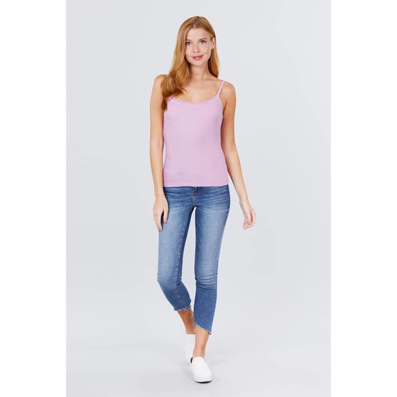 Lace Trim Rib Cami Knit Top - Picture 3 of 5